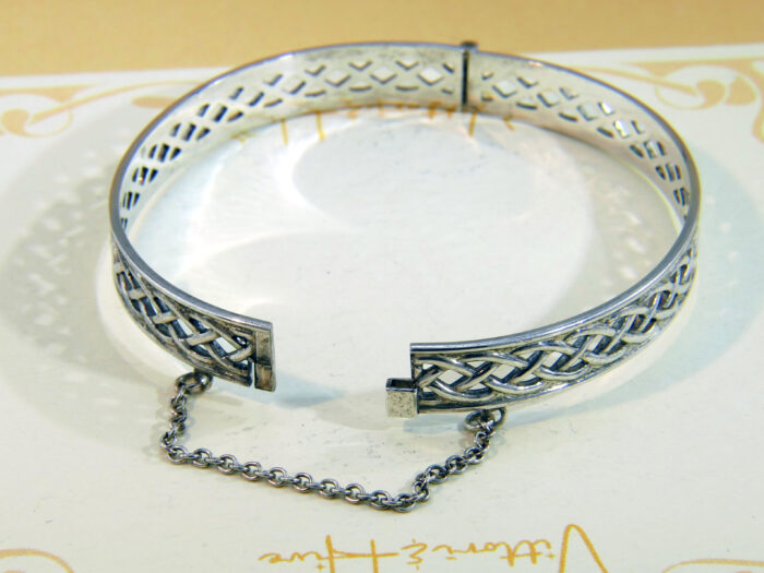 Vintage Sterling Silver Celtic Knot Hinged Bangle with Safety Chain 6