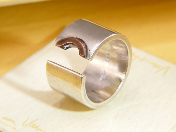 Vintage Sterling Silver Modernist Ring Copper Detail 1970s Chunky 1