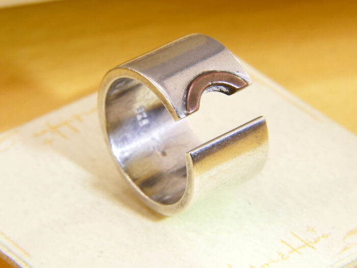 Vintage Sterling Silver Modernist Ring Copper Detail 1970s Chunky 2