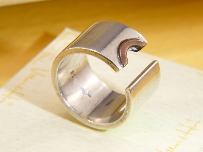 Vintage Sterling Silver Modernist Ring Copper Detail 1970s Chunky 3