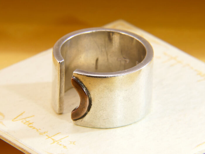 Vintage Sterling Silver Modernist Ring Copper Detail 1970s Chunky 5