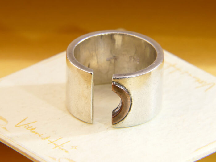 Vintage Sterling Silver Modernist Ring Copper Detail 1970s Chunky 6