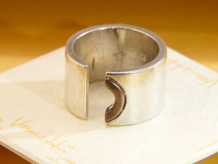 Vintage Sterling Silver Modernist Ring Copper Detail 1970s Chunky 8