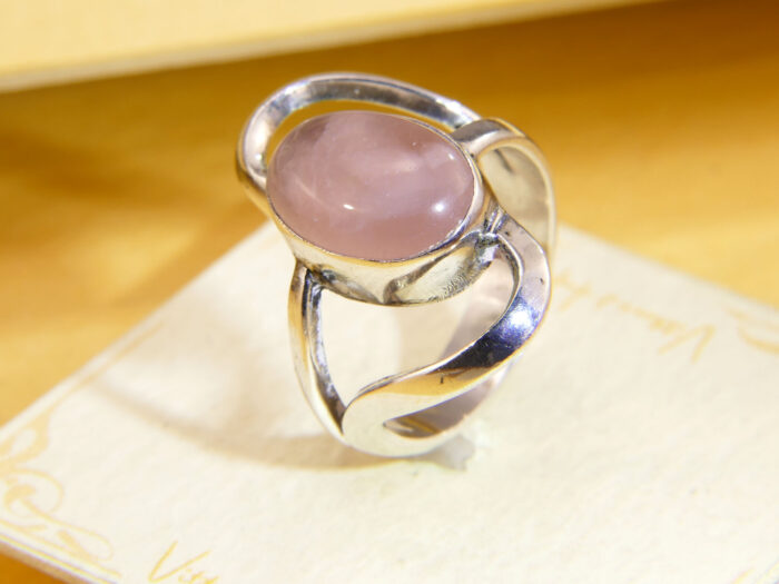Vintage Sterling Silver Rose Quartz Modernist Ring 1970s Size O 1