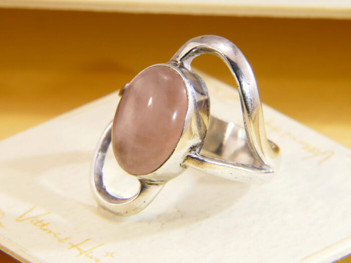 Vintage Sterling Silver Rose Quartz Modernist Ring 1970s Size O 10