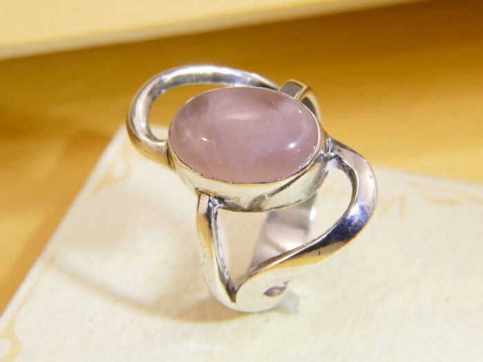 Vintage Sterling Silver Rose Quartz Modernist Ring 1970s Size O 2