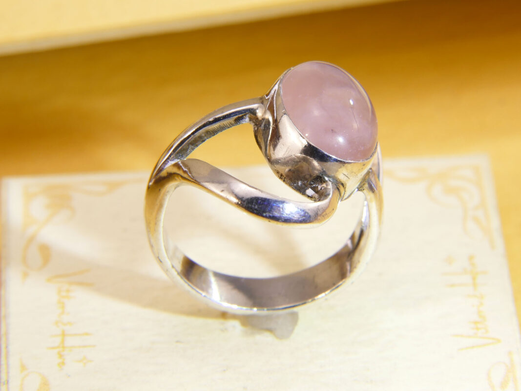 Vintage Sterling Silver Rose Quartz Modernist Ring 1970s Size O 3
