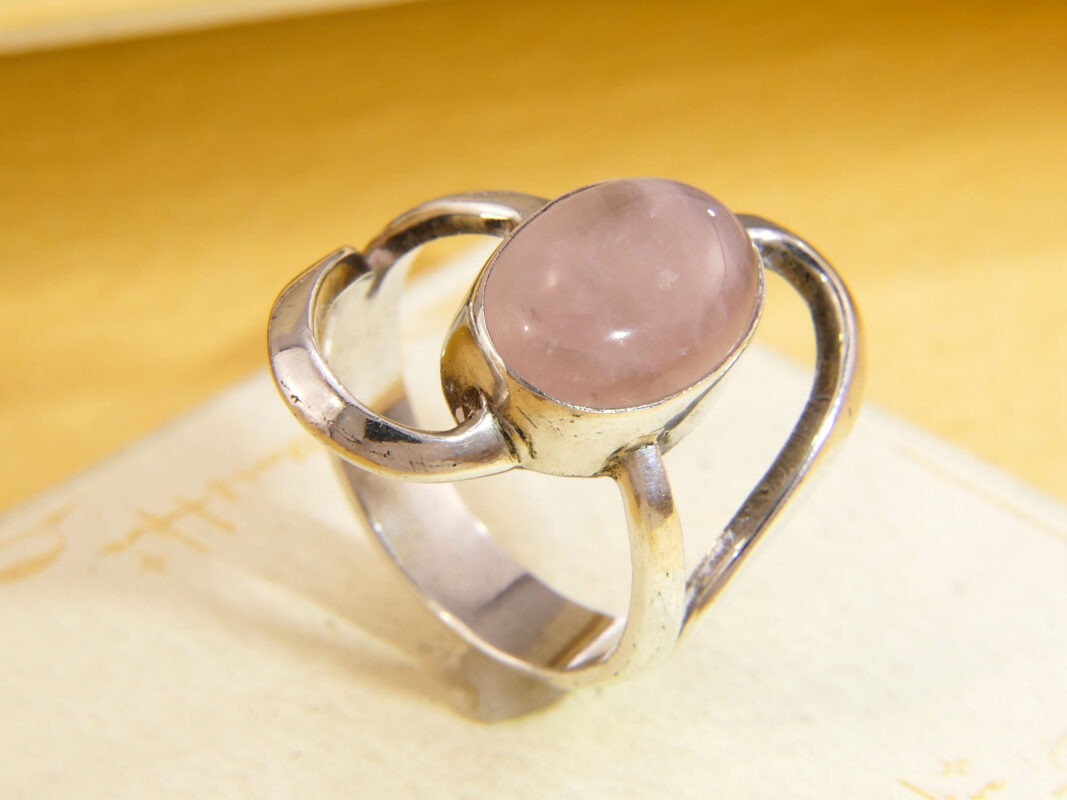 Vintage Sterling Silver Rose Quartz Modernist Ring 1970s Size O 5
