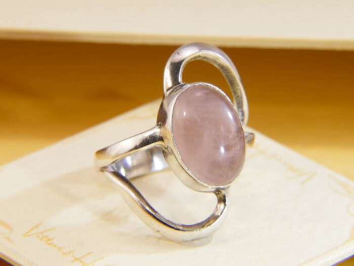 Vintage Sterling Silver Rose Quartz Modernist Ring 1970s Size O 8