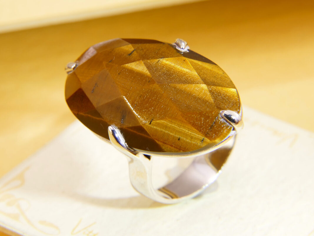 Vintage Sterling Silver Tiger’s Eye Statement Ring 1980s Size T 1