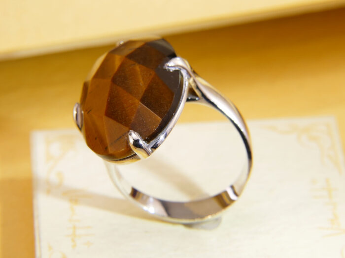 Vintage Sterling Silver Tiger’s Eye Statement Ring 1980s Size T 2