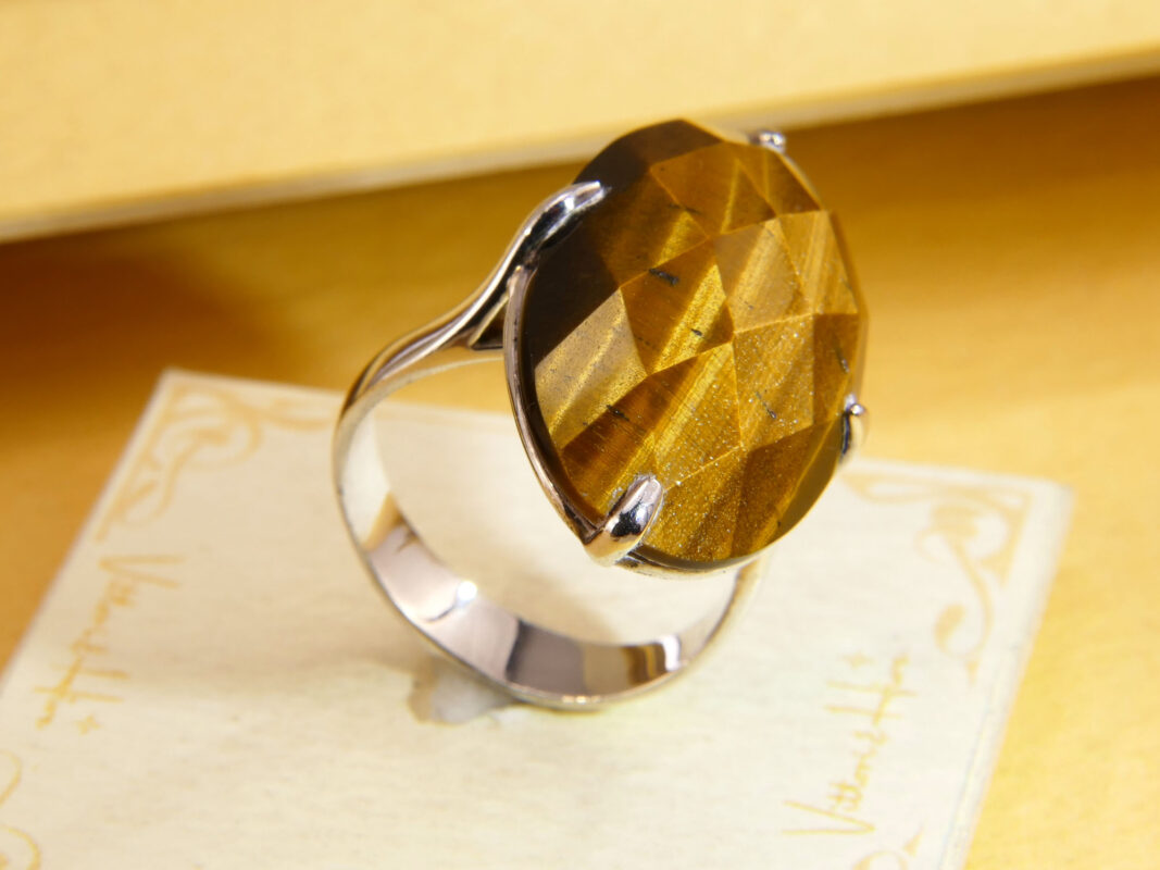 Vintage Sterling Silver Tiger’s Eye Statement Ring 1980s Size T 4