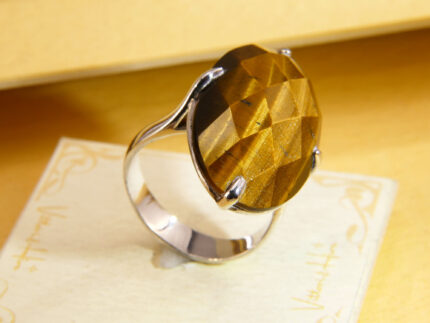 Vintage Sterling Silver Tiger’s Eye Statement Ring 1980s Size T 4