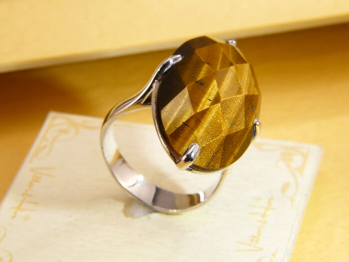 Vintage Sterling Silver Tiger’s Eye Statement Ring 1980s Size T 4