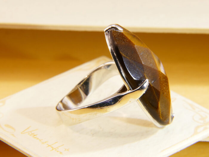 Vintage Sterling Silver Tiger’s Eye Statement Ring 1980s Size T 7