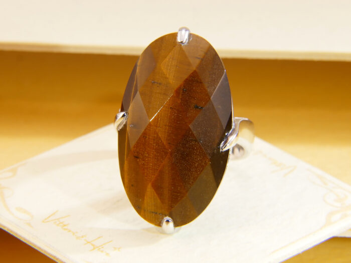 Vintage Sterling Silver Tiger’s Eye Statement Ring 1980s Size T 9
