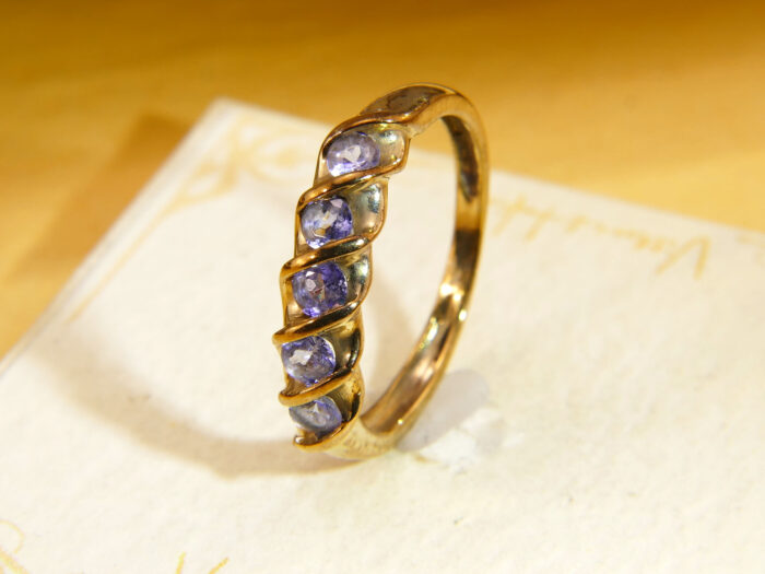 Vintage Tanzanite Ring 9ct Gold Five Stone 1990s Size N½ 2