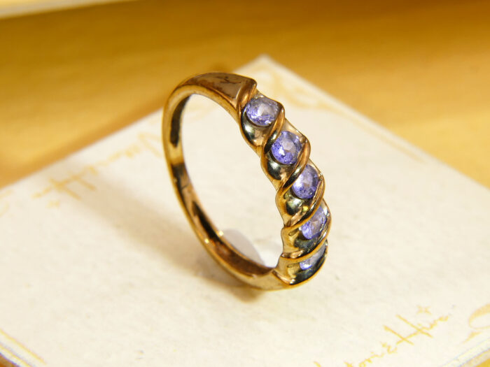 Vintage Tanzanite Ring 9ct Gold Five Stone 1990s Size N½ 4