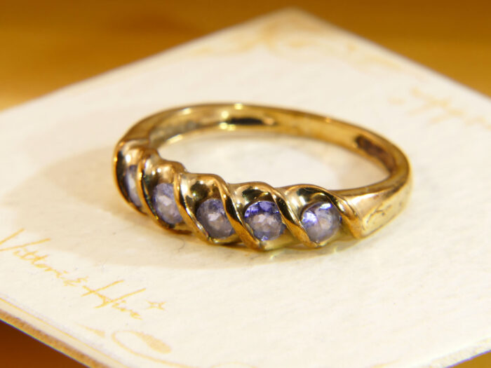 Vintage Tanzanite Ring 9ct Gold Five Stone 1990s Size N½ 5