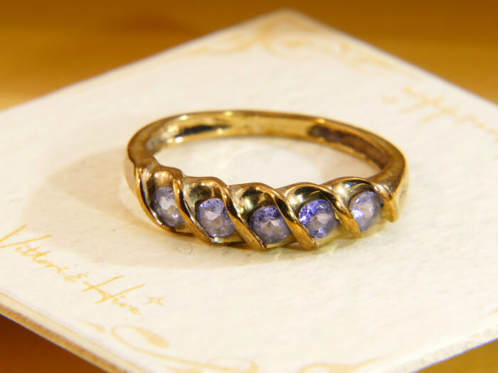 Vintage Tanzanite Ring 9ct Gold Five Stone 1990s Size N½ 6