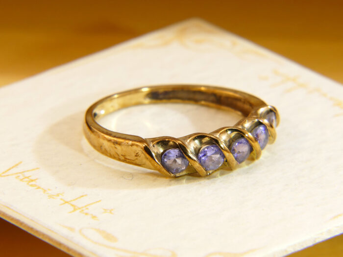 Vintage Tanzanite Ring 9ct Gold Five Stone 1990s Size N½ 7
