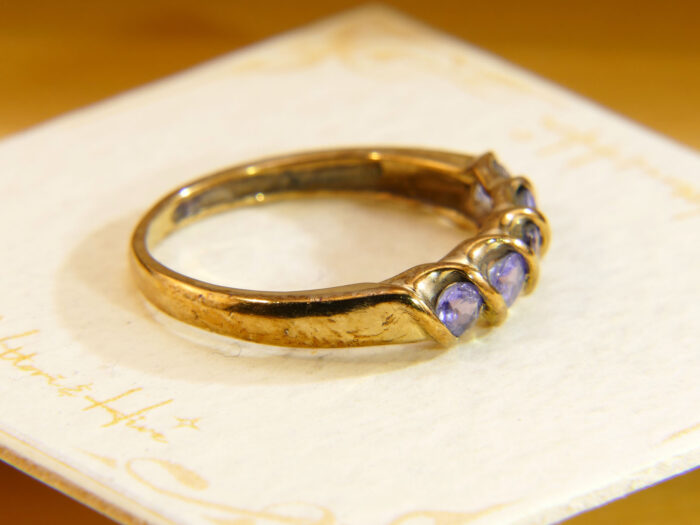 Vintage Tanzanite Ring 9ct Gold Five Stone 1990s Size N½ 8